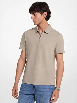 Cotton Blend Piqué Zip-Up Polo Shirt