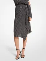 Striped Silk Crepe De Chine Draped Skirt