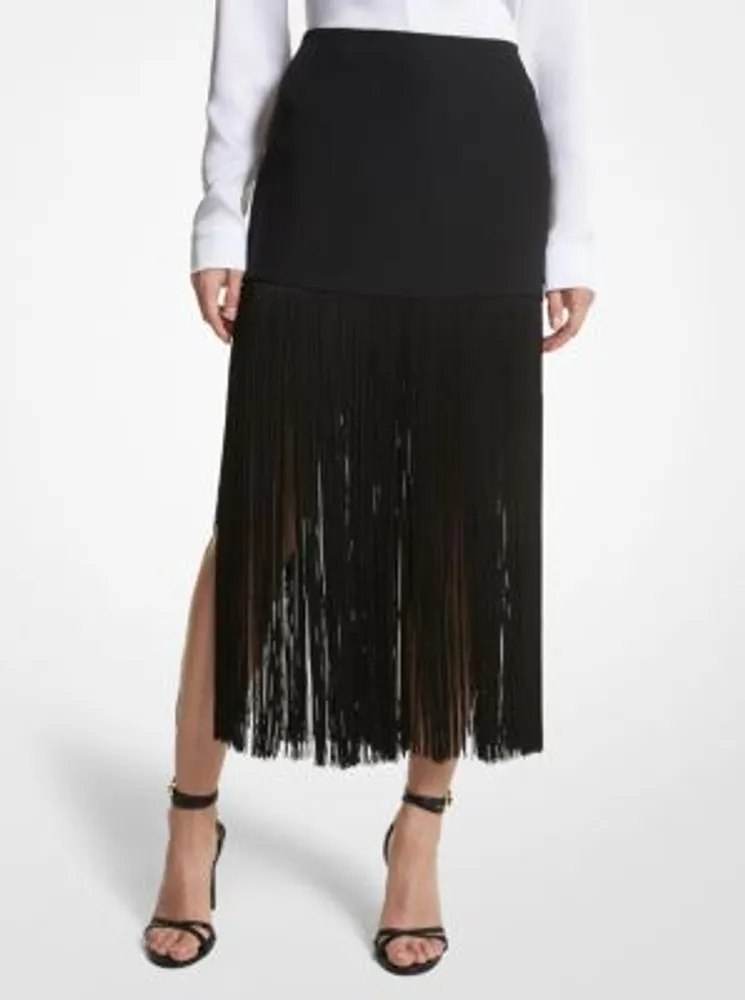 Double Crepe Sablé Fringed Skirt