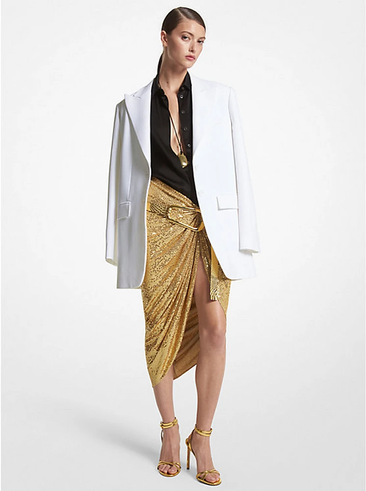 Hand-Embroidered Sequin Stretch Jersey Pareo Skirt