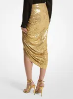 Hand-Embroidered Sequin Stretch Jersey Pareo Skirt