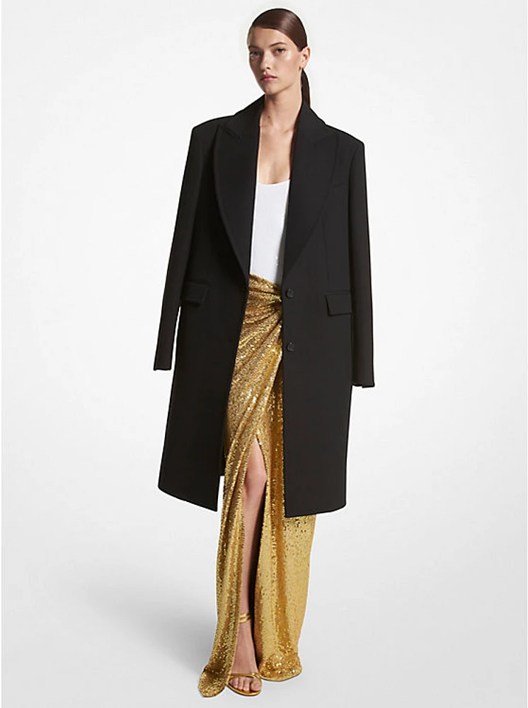 Hand-Embroidered Sequin Stretch Jersey Pareo Skirt