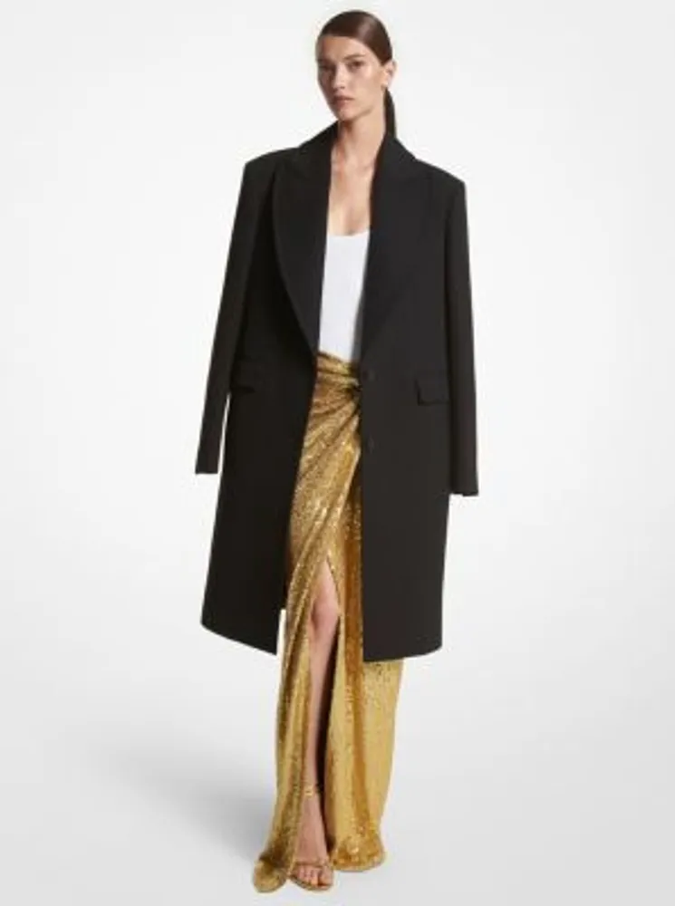 Hand-Embroidered Sequin Stretch Jersey Pareo Skirt