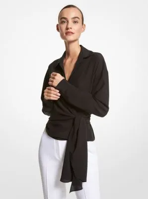 Silk Crepe De Chine Wrap Shirt