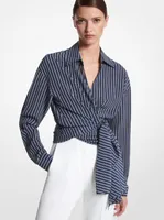 Striped Organic Silk Crepe De Chine Wrap Blouse