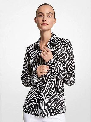 Hansen Zebra Silk Crepe De Chine Shirt