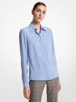 Hansen Striped Organic Silk Crepe De Chine Shirt