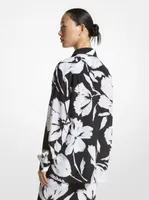 Brushstroke Floral Silk Crepe De Chine Boyfriend Shirt