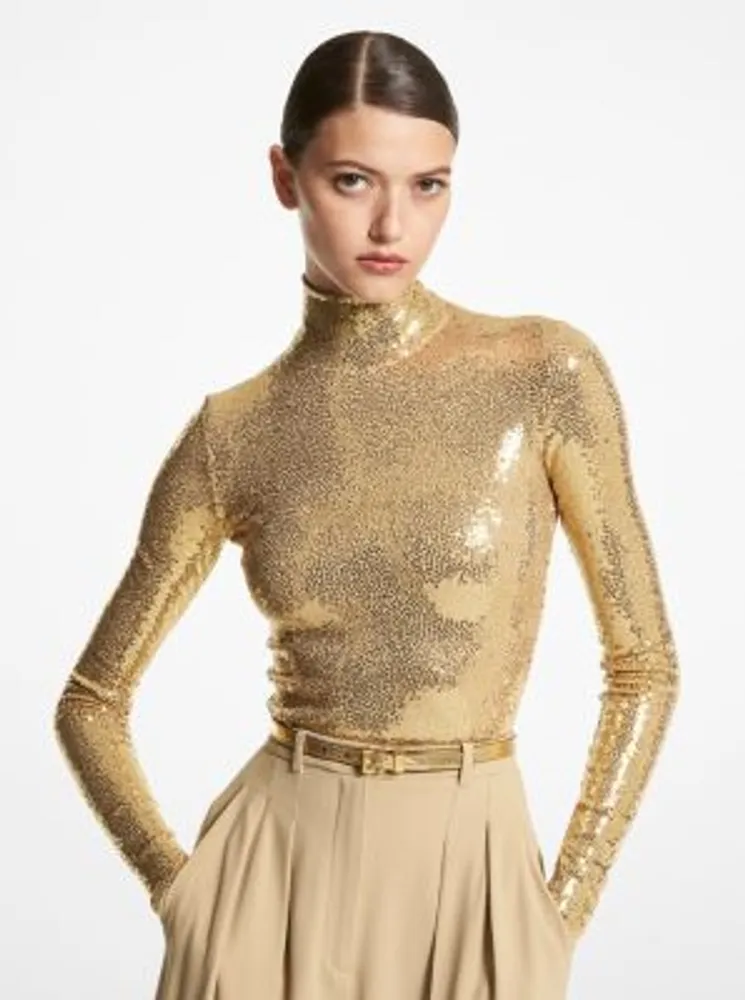 Sequined Stretch Matte Jersey Turtleneck Bodysuit