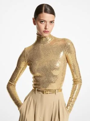 Sequined Stretch Mesh Leggings