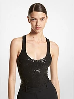 Hand-Embroidered Sequin Stretch Jersey Bodysuit