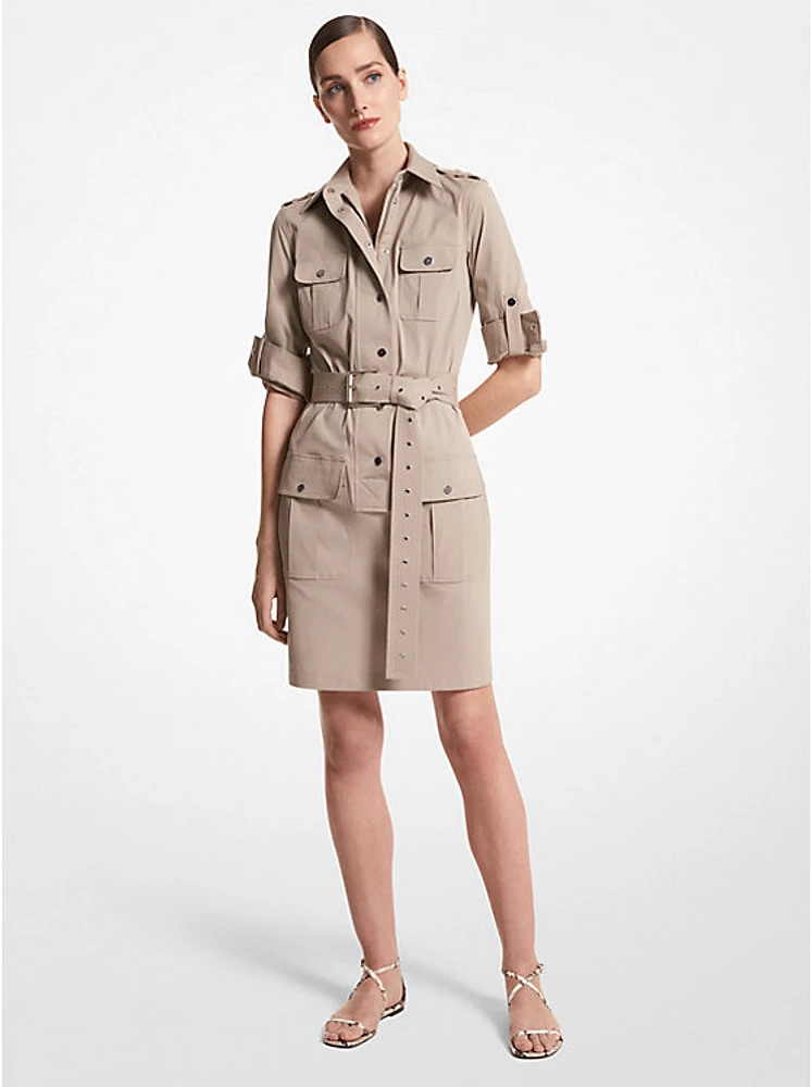 Stretch Organic Cotton Poplin Belted Cargo Shirtdress