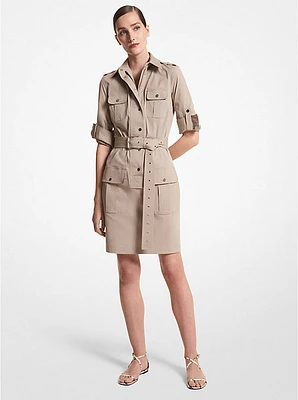 Stretch Organic Cotton Poplin Belted Cargo Shirtdress