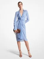 Striped Organic Silk Crepe De Chine Gathered Shirtdress