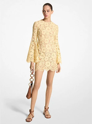 Cotton Blend Floral Lace Bell-Sleeve Dress