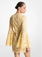 Cotton Blend Floral Lace Bell-Sleeve Dress