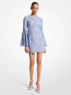 Cotton Blend Floral Lace Bell-Sleeve Dress