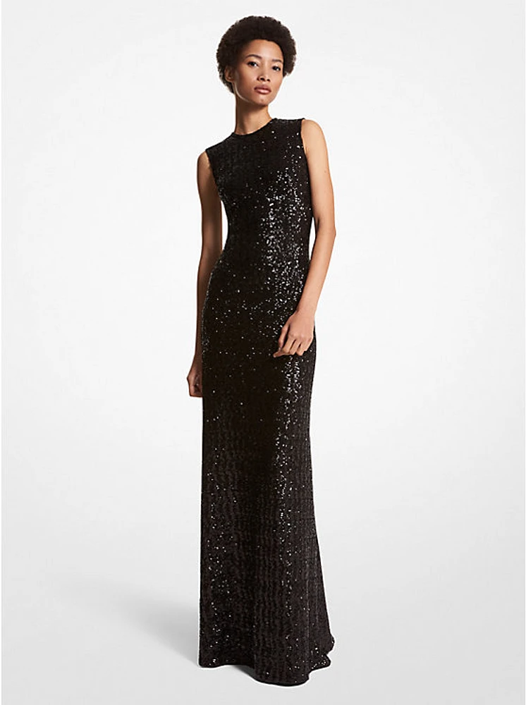 Embroidered Sequin Gown
