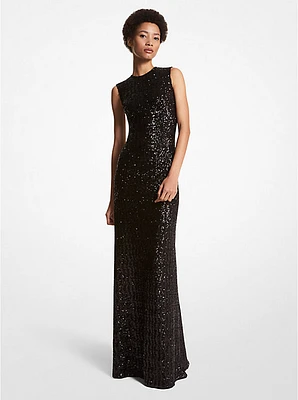 Embroidered Sequin Gown