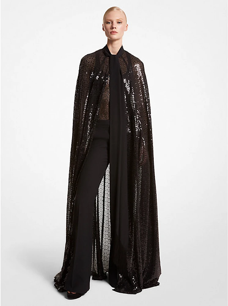 Sequined Silk Blend Chiffon Cape