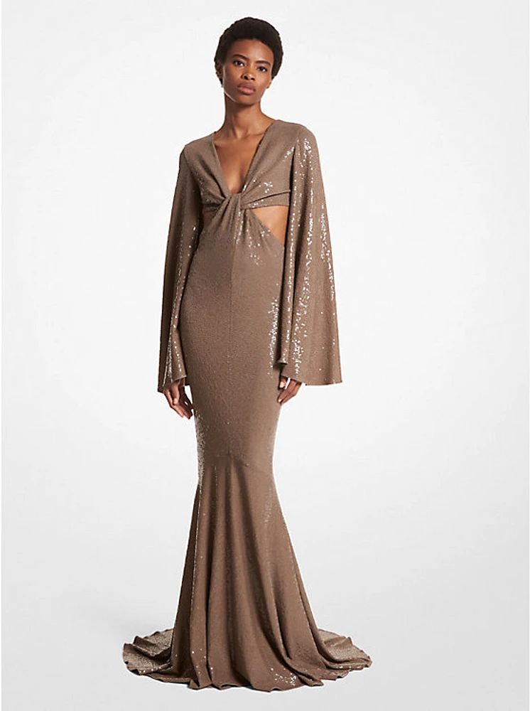 Hand-Embroidered Sequin Stretch Matte Jersey Fishtail Gown