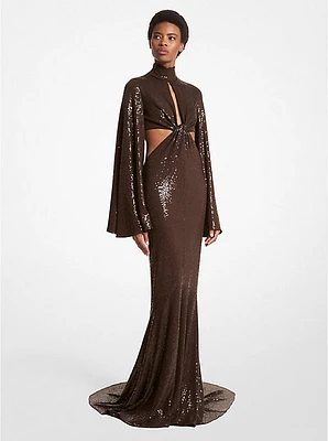 Hand-Embroidered Sequin Stretch Matte Jersey Fishtail Gown