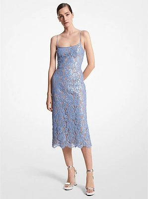 Hand-Embroidered Sequin Floral Lace Slip Dress