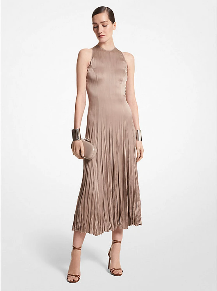 Textured Charmeuse Pleated Dress