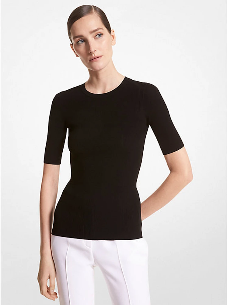 Ribbed Stretch Viscose T-Shirt