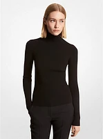 Ribbed Stretch Merino Wool Turtleneck Sweater