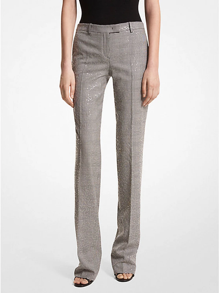 Carolyn Embroidered Glen Plaid Stretch Wool Trousers