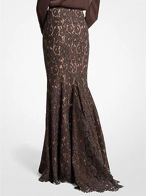 Cotton Blend Floral Lace Fishtail Skirt