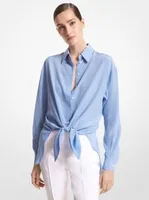 Striped Organic Silk Crepe De Chine Tie-Front Shirt