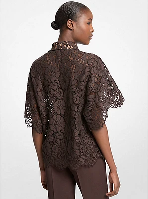 Cotton Blend Floral Lace Shirt