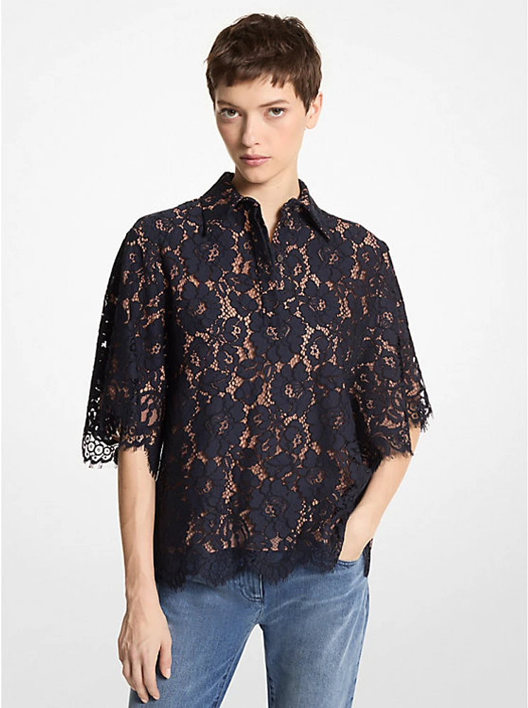 Cotton Blend Floral Lace Shirt