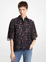 Cotton Blend Floral Lace Shirt