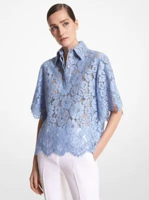 Cotton Blend Floral Lace Shirt