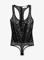 Hand-Embroidered Sequin Stretch Tulle Bodysuit