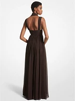 Hand-Gathered Silk Chiffon Split-Strap Gown