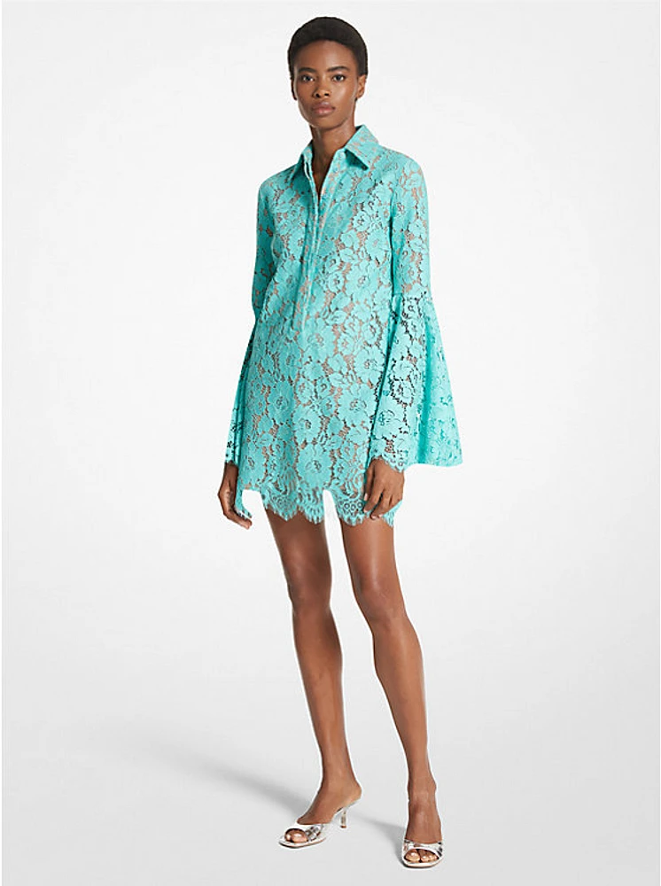 Floral Lace Bell-Sleeve Shirtdress