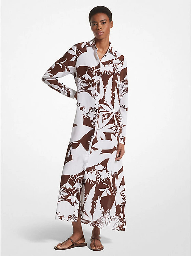 Shadow Floral Silk Crepe De Chine Shirtdress