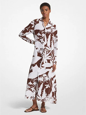 Shadow Floral Silk Crepe De Chine Shirtdress