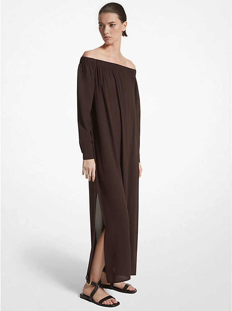 Silk Georgette Off-The-Shoulder Maxi Dress