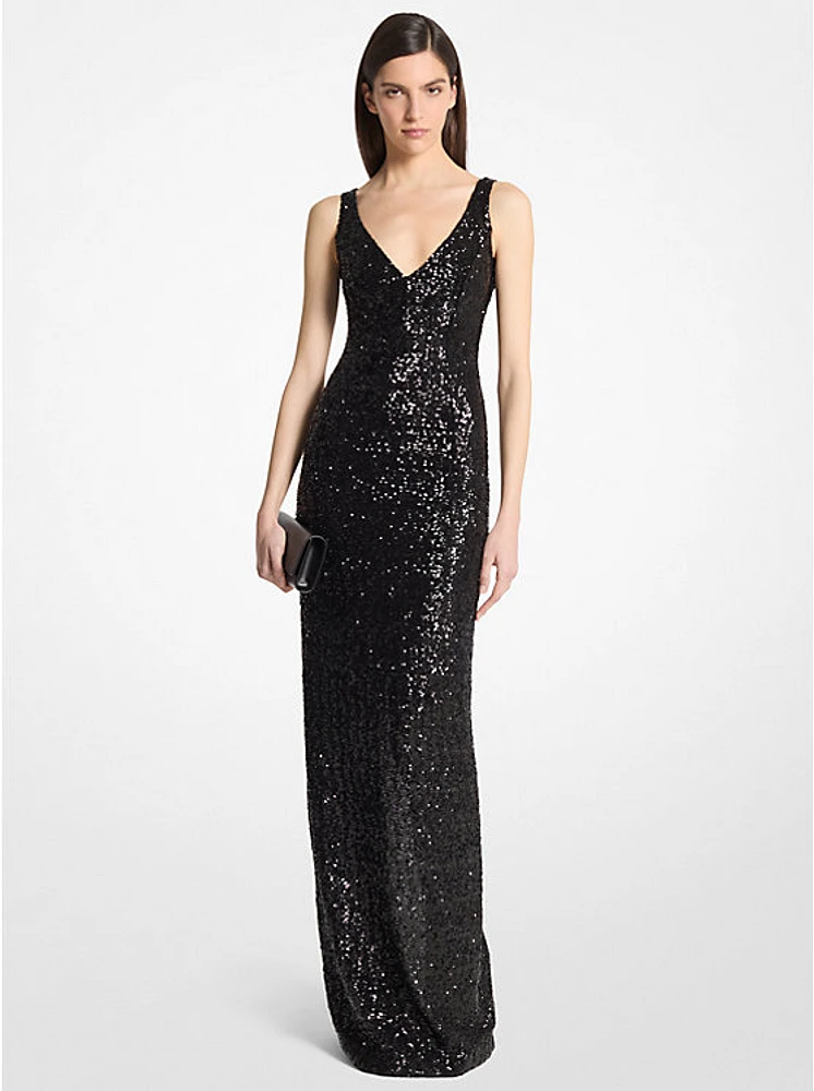 Sequined Stretch Tulle Gown