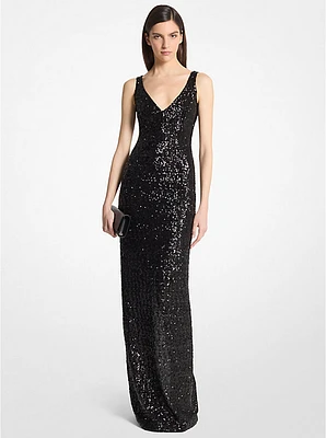 Sequined Stretch Tulle Gown