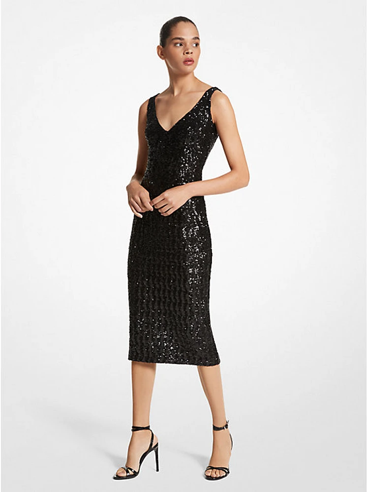 Sequined Stretch Tulle Sheath Dress