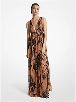 Shadow Floral Silk Chiffon Empire Goddess Gown