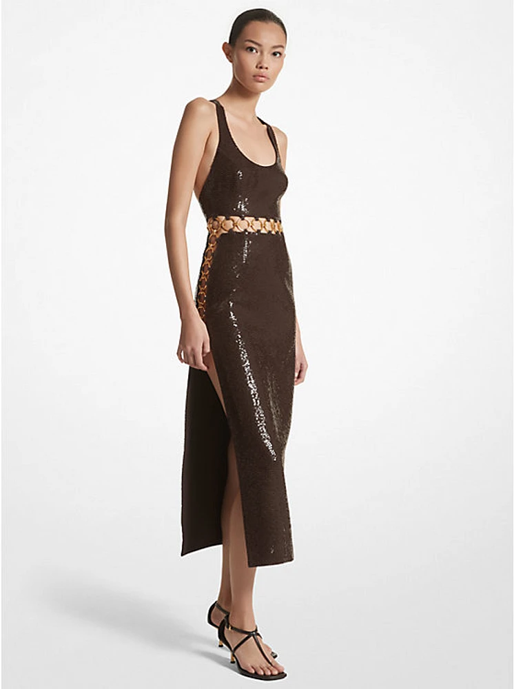 Hand-Embroidered Sequin Double Crepe Sablé Ring Dress