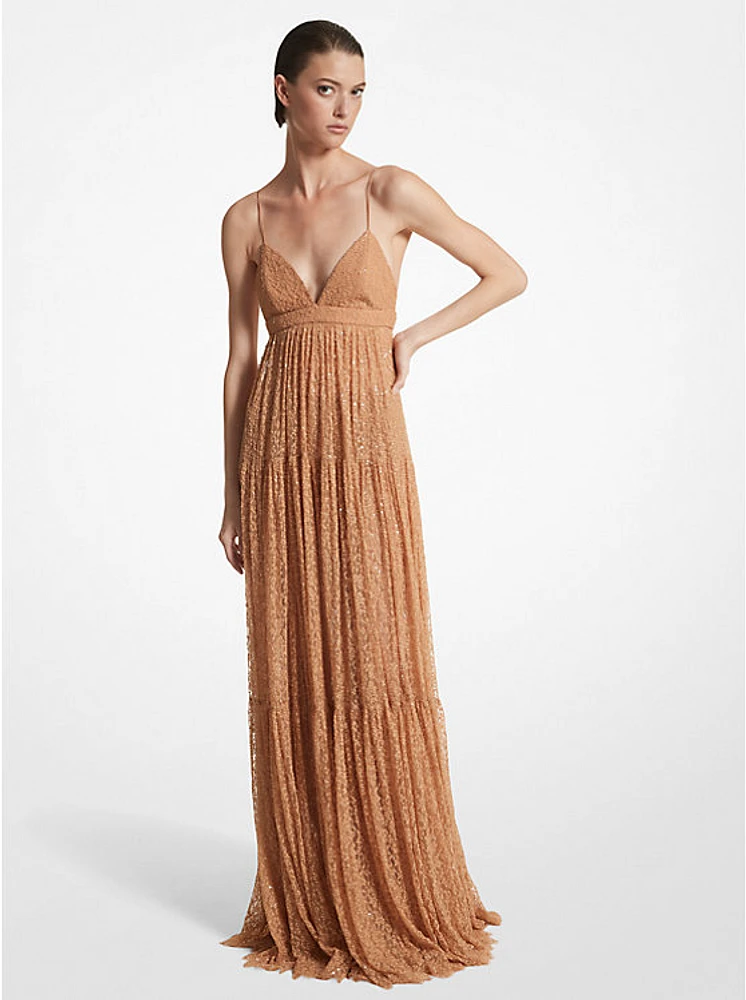 Hand-Embroidered Sequin Chantilly Lace Slip Gown