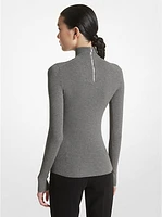 Ribbed Stretch Viscose Turtleneck Sweater